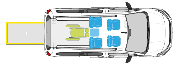 4 places individuelles et 1 fauteuil roulant
